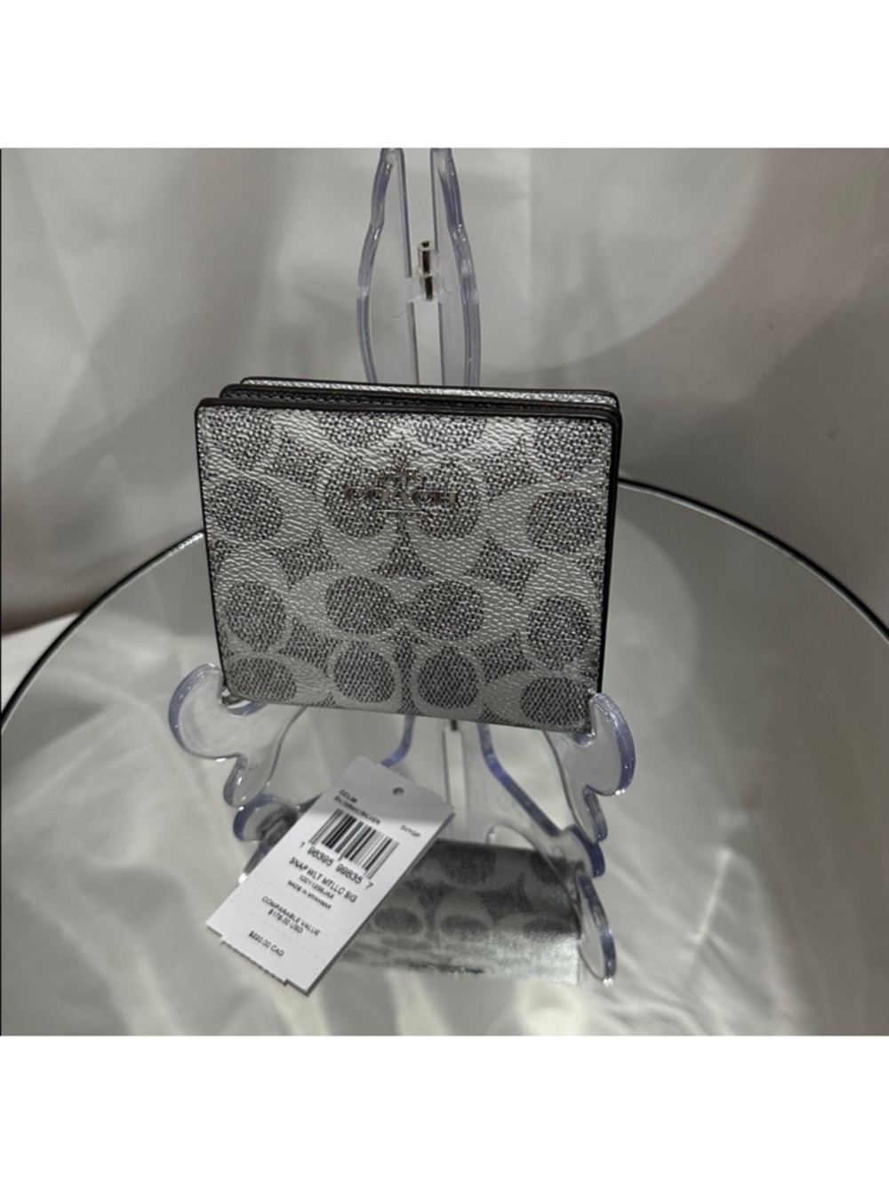 NWT coach metallic silver gray snap wallet signature coach - Picture 4 of 8